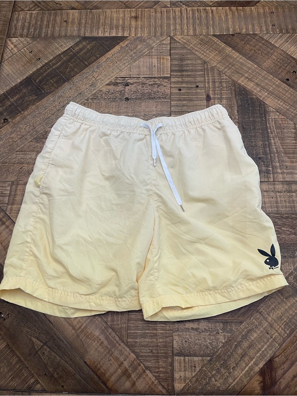 Playboy by PacSun Yellow Nylon Swim Trunks Lined Graphic Shorts
